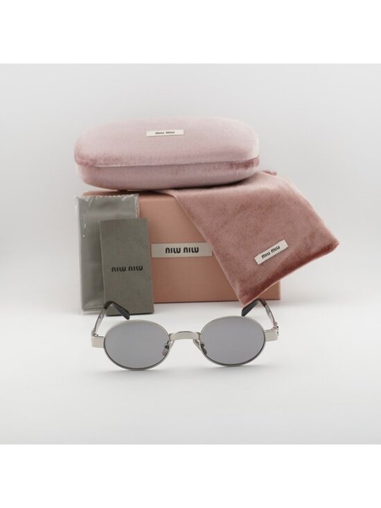 Miu Miu MUB51S 21M50Q Sunglasses Old Silver Oval Frame, Grey Lenses main image 5